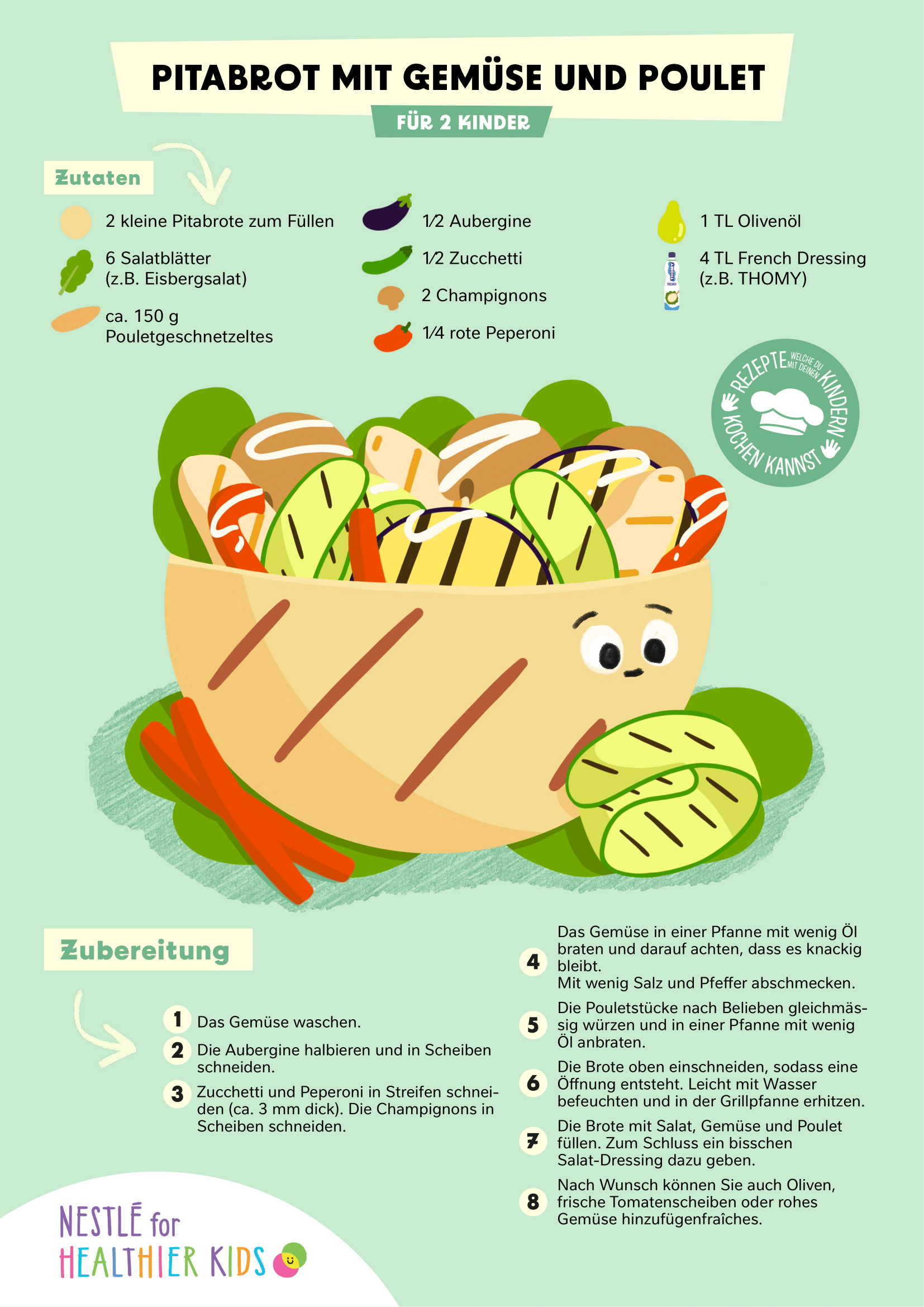 Pitabrote mit Gemüse und Poulet