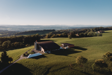Aerial view of a house in a mountain