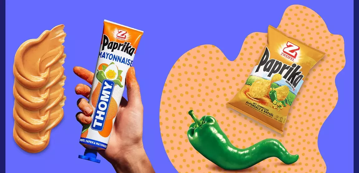 Thomy Paprika-Mayonnaise und Paprika-Chips in kreativer Produktinszenierung