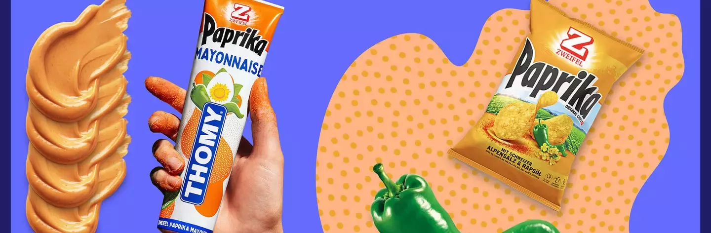 Thomy Paprika-Mayonnaise und Paprika-Chips in kreativer Produktinszenierung